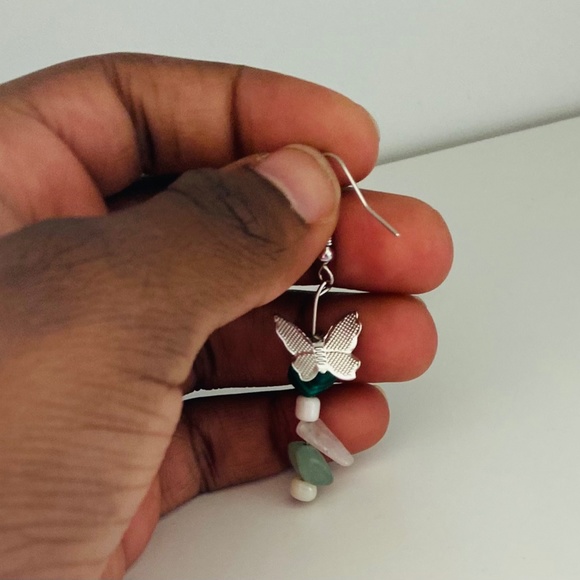 Green malachite butterfly earrings - Picture 3 of 3